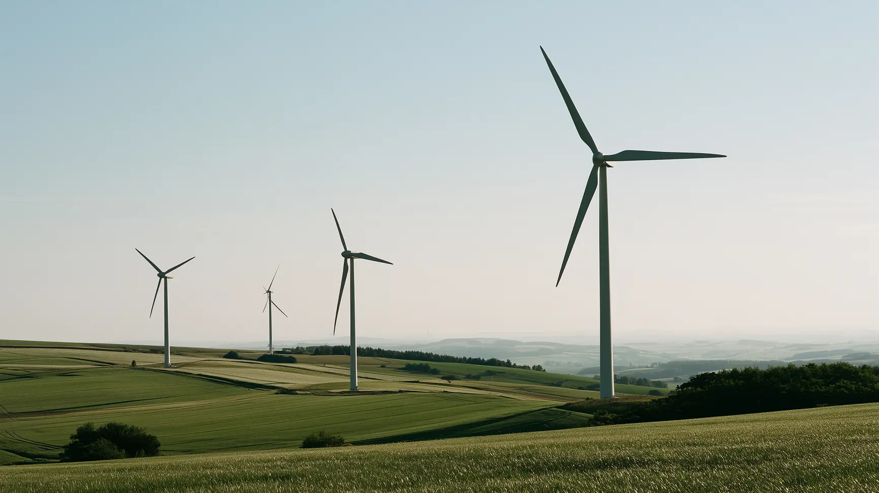 Wind turbines across green fields